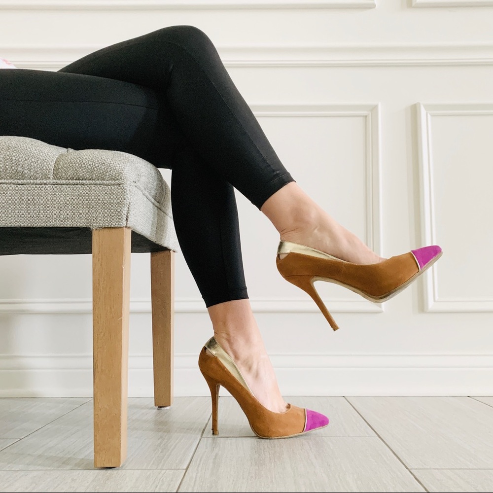 {Anne Michelle} Cap Toe Tan Heels